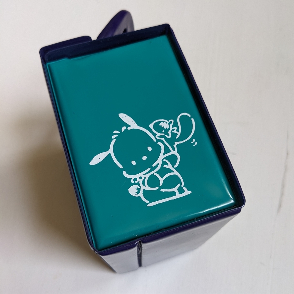 Vintage Pochacco Dog Puppy Sanrio Purple Plastic Vinyl Snap Trinket Box - Picture 7 of 15